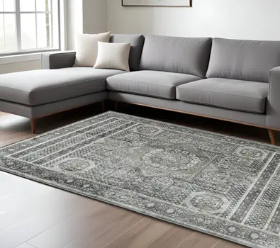 9' X 12' Charcoal And Gray Medallion Area Rug