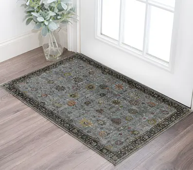 2' X 3' Black Gray And Brown Floral Medallion Area Rug