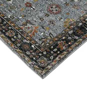 2' X 3' Black Gray And Brown Floral Medallion Area Rug