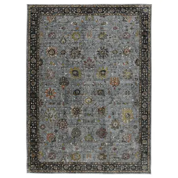 2' X 3' Black Gray And Brown Floral Medallion Area Rug