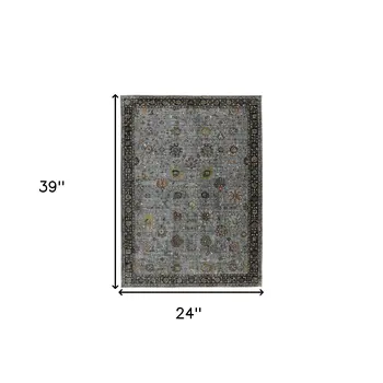 2' X 3' Black Gray And Brown Floral Medallion Area Rug