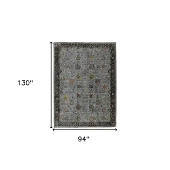 8' X 11' Black Gray And Brown Floral Medallion Area Rug