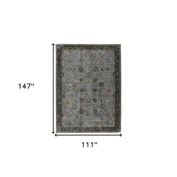 9' X 12' Black Gray And Brown Floral Medallion Area Rug