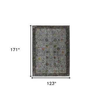10' X 14' Black Gray And Brown Floral Medallion Area Rug