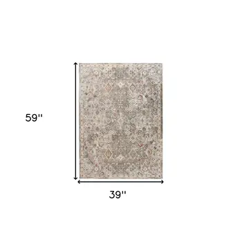 3' X 5' Gray Ivory And Brown Medallion Area Rug