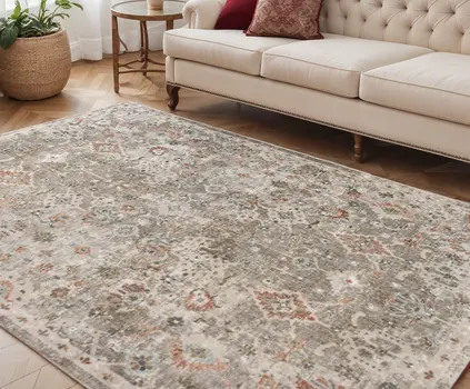 5' X 8' Gray Ivory And Brown Medallion Area Rug