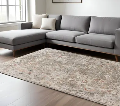 8' X 11' Gray Ivory And Brown Medallion Area Rug
