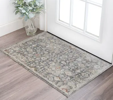 2' X 3' Dark Gray Ivory And Brown Medallion Area Rug