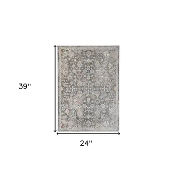 2' X 3' Dark Gray Ivory And Brown Medallion Area Rug