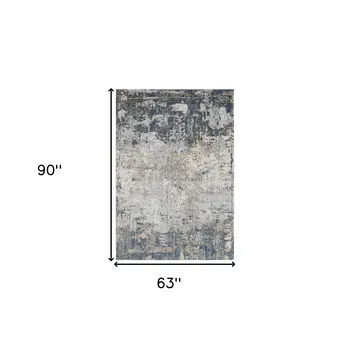 5' X 8' Beige Dark Blue And Gray Abstract Area Rug