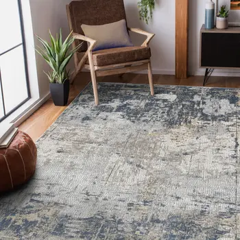 8' X 10' Beige Dark Blue And Gray Abstract Area Rug