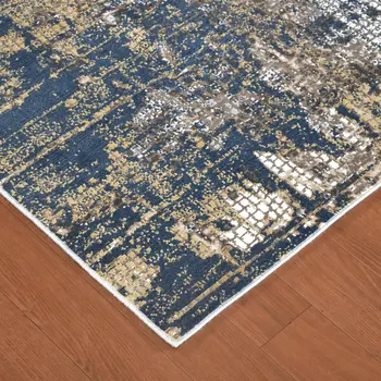 8' X 10' Beige Dark Blue And Gray Abstract Area Rug