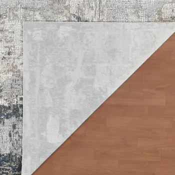 8' X 10' Beige Dark Blue And Gray Abstract Area Rug