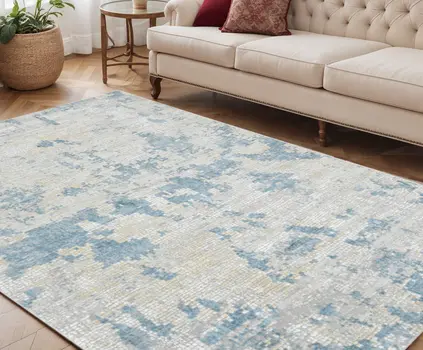5' X 8' Ivory And Sky Blue Abstract Area Rug