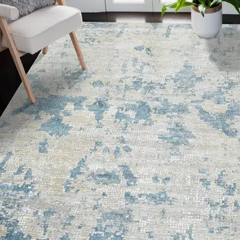 10' X 14' Ivory And Sky Blue Abstract Area Rug