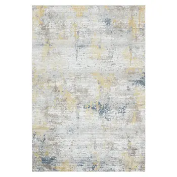 8' X 10' Gold Ivory And Blue Abstract Area Rug