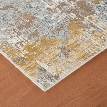 8' X 10' Gold Ivory And Blue Abstract Area Rug