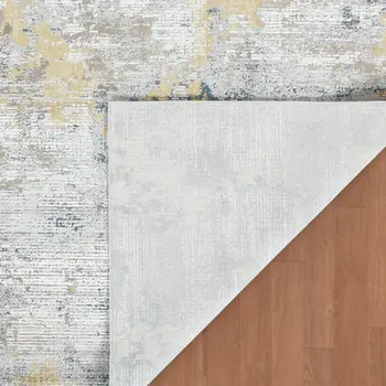 8' X 10' Gold Ivory And Blue Abstract Area Rug