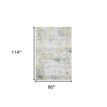 8' X 10' Gold Ivory And Blue Abstract Area Rug