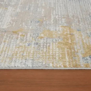 10' X 14' Gold Ivory And Blue Abstract Area Rug