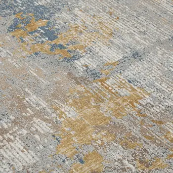 10' X 14' Gold Ivory And Blue Abstract Area Rug