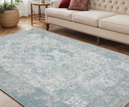 5' X 8' Gray Blue And Ivory Medallion Area Rug