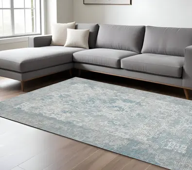 9' X 12' Gray Blue And Ivory Medallion Area Rug