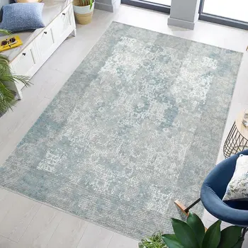 9' X 12' Gray Blue And Ivory Medallion Area Rug