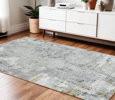 4' X 6' Gray Black And Ivory Abstract Area Rug