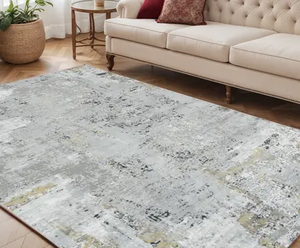 5' X 8' Gray Black And Ivory Abstract Area Rug