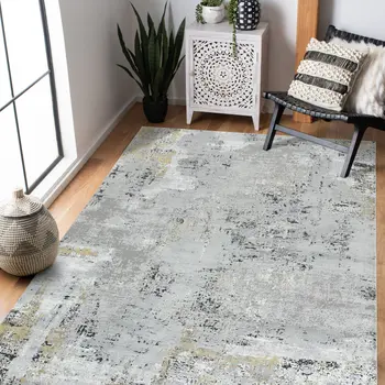 8' X 10' Gray Black And Ivory Abstract Area Rug