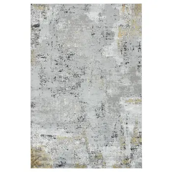 8' X 10' Gray Black And Ivory Abstract Area Rug