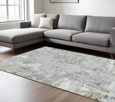 8' X 10' Gray Black And Ivory Abstract Area Rug