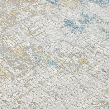 8' X 10' Gold Sky Blue And Ivory Abstract Area Rug