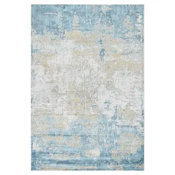 8' X 10' Gold Sky Blue And Ivory Abstract Area Rug