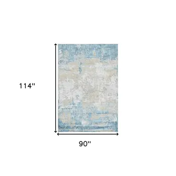 8' X 10' Gold Sky Blue And Ivory Abstract Area Rug