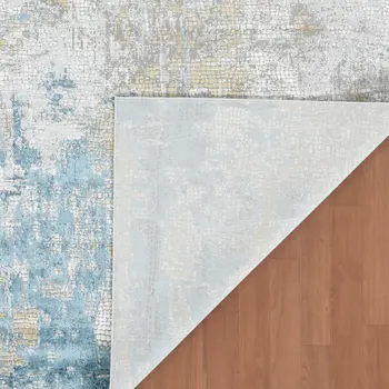 9' X 12' Gold Sky Blue And Ivory Abstract Area Rug