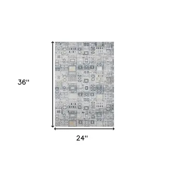 2' X 3' Ivory Black And Gold Ikat Area Rug