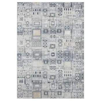 8' X 10' Ivory Black And Gold Ikat Area Rug