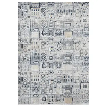 8' X 10' Ivory Black And Gold Ikat Area Rug