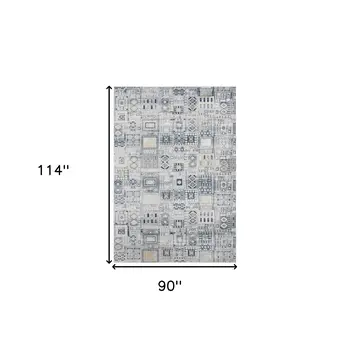 8' X 10' Ivory Black And Gold Ikat Area Rug
