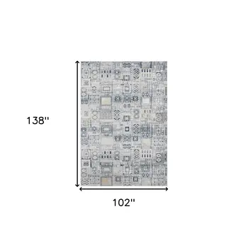 9' X 12' Ivory Black And Gold Ikat Area Rug