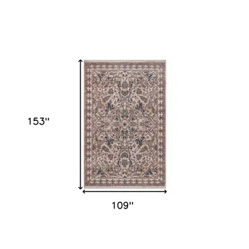 9' X 13' Tan And Blue Oriental Area Rug With Fringe