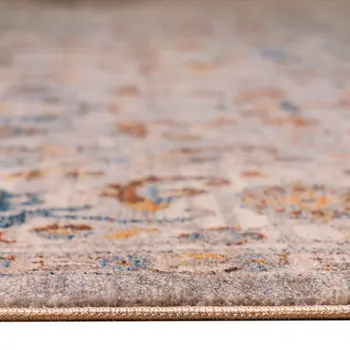 4' X 5' Gray Tan And Beige Oriental Area Rug With Fringe