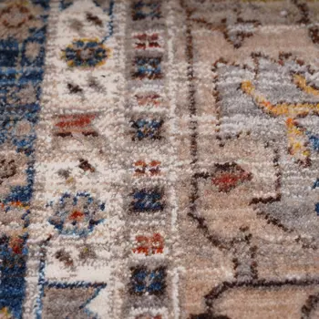 4' X 5' Teal Brown And Beige Oriental Area Rug With Fringe