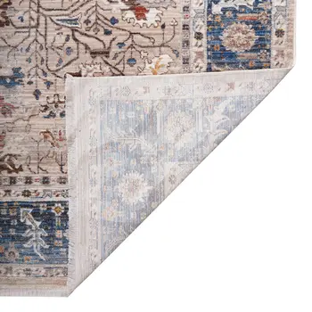 4' X 5' Teal Brown And Beige Oriental Area Rug With Fringe