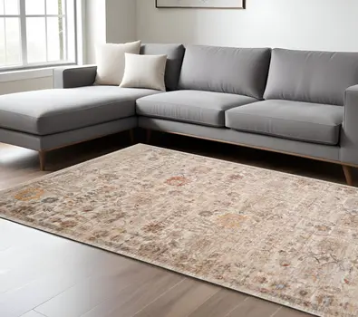 8' X 10' Ivory And Brown Floral Medallion Area Rug With Fringe