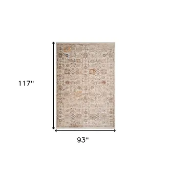 8' X 10' Ivory And Brown Floral Medallion Area Rug With Fringe