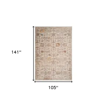 9' X 12' Ivory And Brown Floral Medallion Area Rug With Fringe