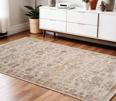 4' X 6' Ivory And Brown Floral Medallion Area Rug With Fringe